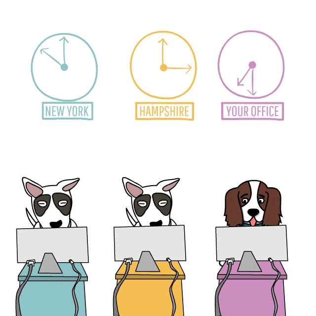 Animation of dogs working at computers